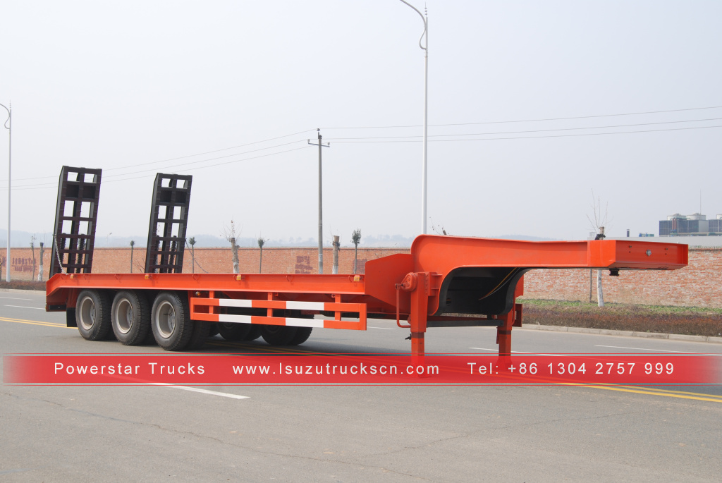 China Tri-Axles Lowbed Semi Trailers, LowBed Trailer Dimensions Customized 