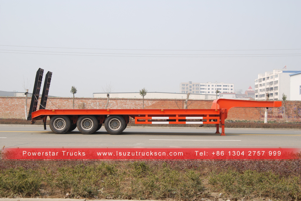 China Tri-Axles Lowbed Semi Trailers, LowBed Trailer Dimensions Customized 