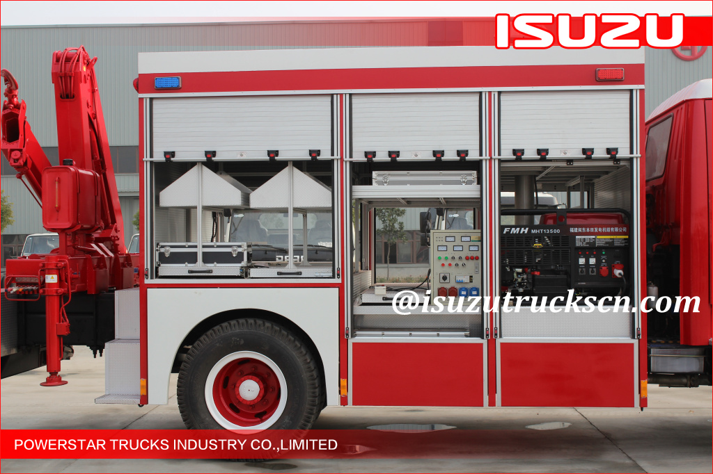 2015 Isuzu Lighting Emergency Rescue Vehicle Fire Truck with Truck Crane for LAOS