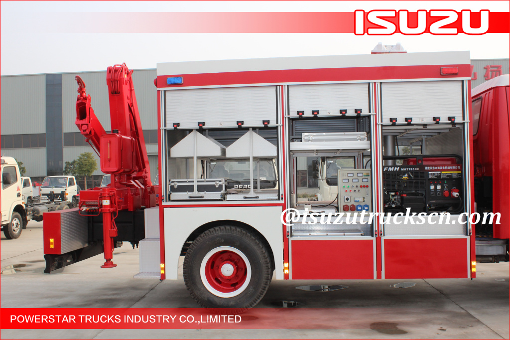 2015 Isuzu Lighting Emergency Rescue Vehicle Fire Truck with Truck Crane for LAOS