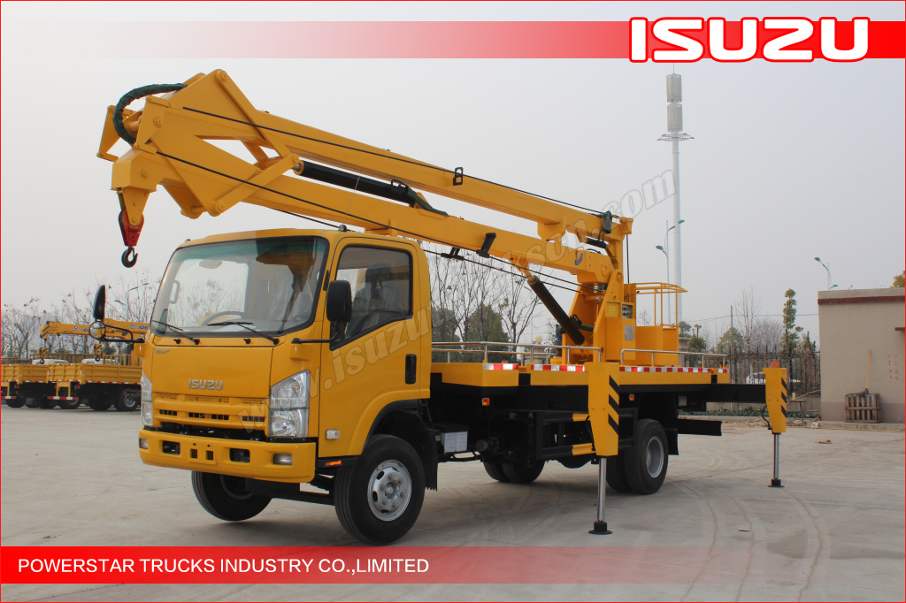 Isuzu truck mounted aerial work platform, aerial lift, hydraulic beam lifter, hydraulic aerial platform vehicle, aerial boom lift, bucket truck, overhead working truck