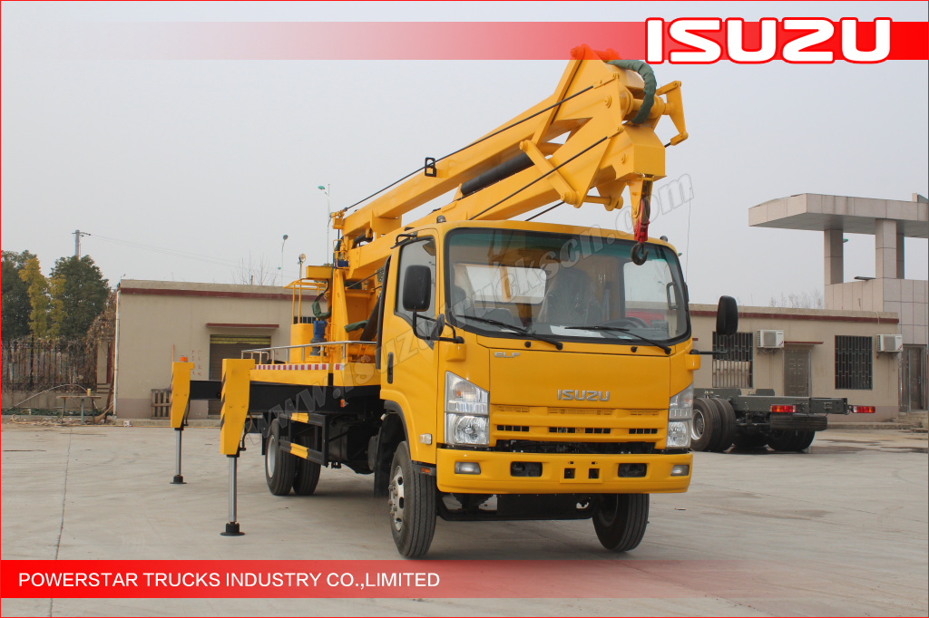 Isuzu truck mounted aerial work platform, aerial lift, hydraulic beam lifter, hydraulic aerial platform vehicle, aerial boom lift, bucket truck, overhead working truck