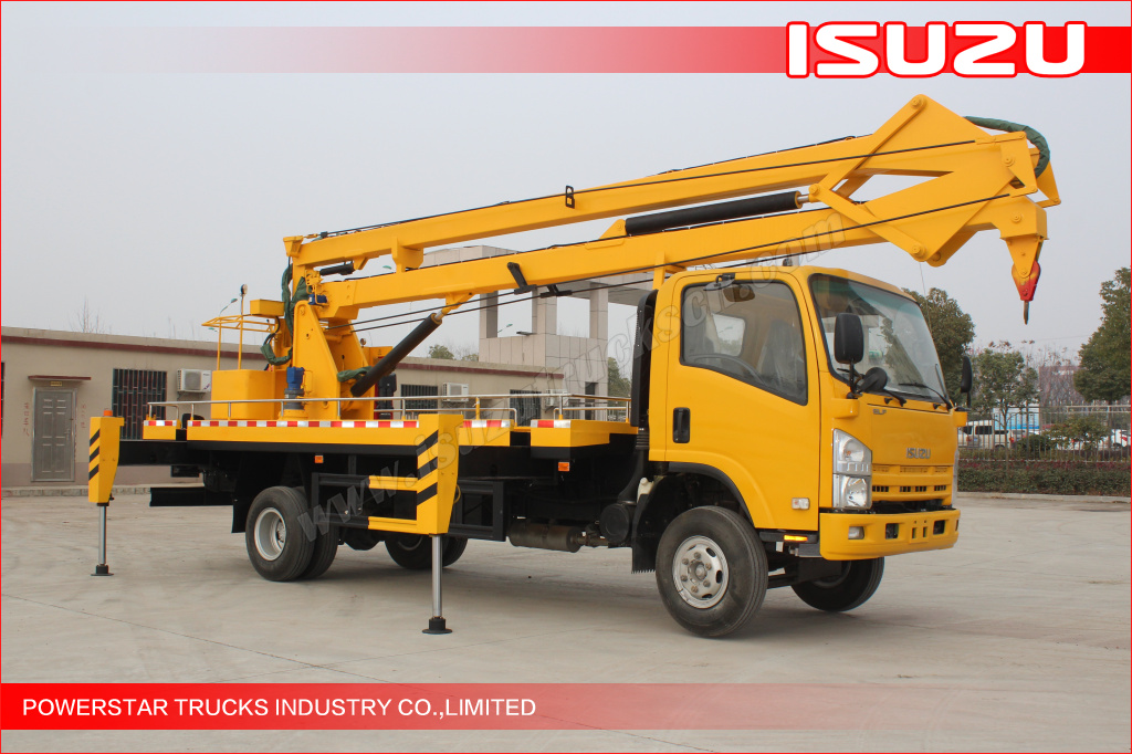 Isuzu truck mounted aerial work platform, aerial lift, hydraulic beam lifter, hydraulic aerial platform vehicle, aerial boom lift, bucket truck, overhead working truck