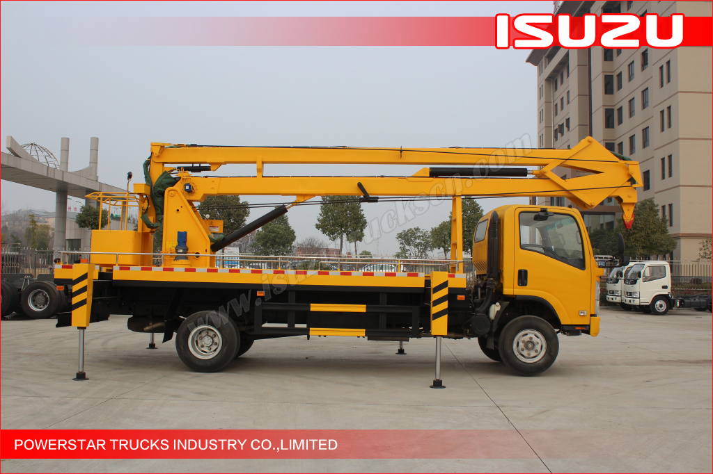 Isuzu truck mounted aerial work platform, aerial lift, hydraulic beam lifter, hydraulic aerial platform vehicle, aerial boom lift, bucket truck, overhead working truck