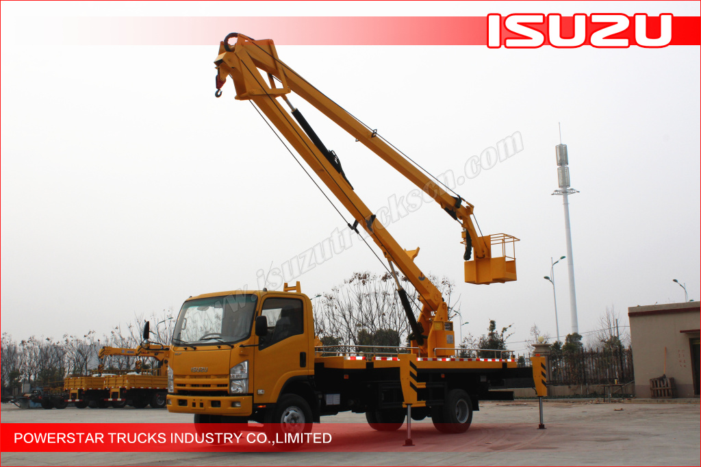 Isuzu truck mounted aerial work platform, aerial lift, hydraulic beam lifter, hydraulic aerial platform vehicle, aerial boom lift, bucket truck, overhead working truck