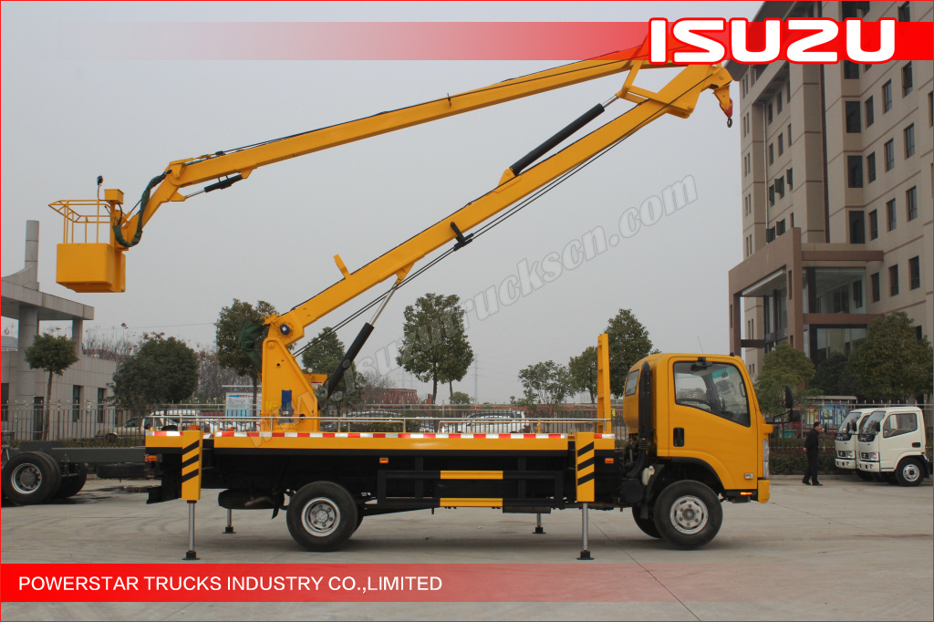 Isuzu truck mounted aerial work platform, aerial lift, hydraulic beam lifter, hydraulic aerial platform vehicle, aerial boom lift, bucket truck, overhead working truck