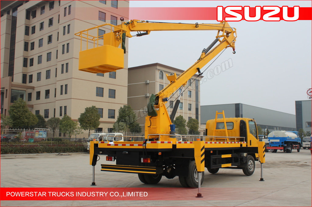 Isuzu truck mounted aerial work platform, aerial lift, hydraulic beam lifter, hydraulic aerial platform vehicle, aerial boom lift, bucket truck, overhead working truck