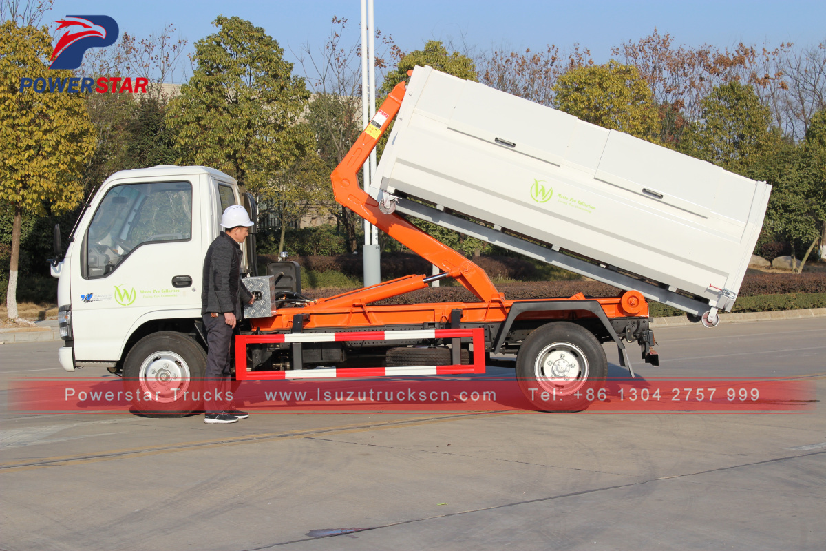 Isuzu container removable Hooklift garbage truck for sale