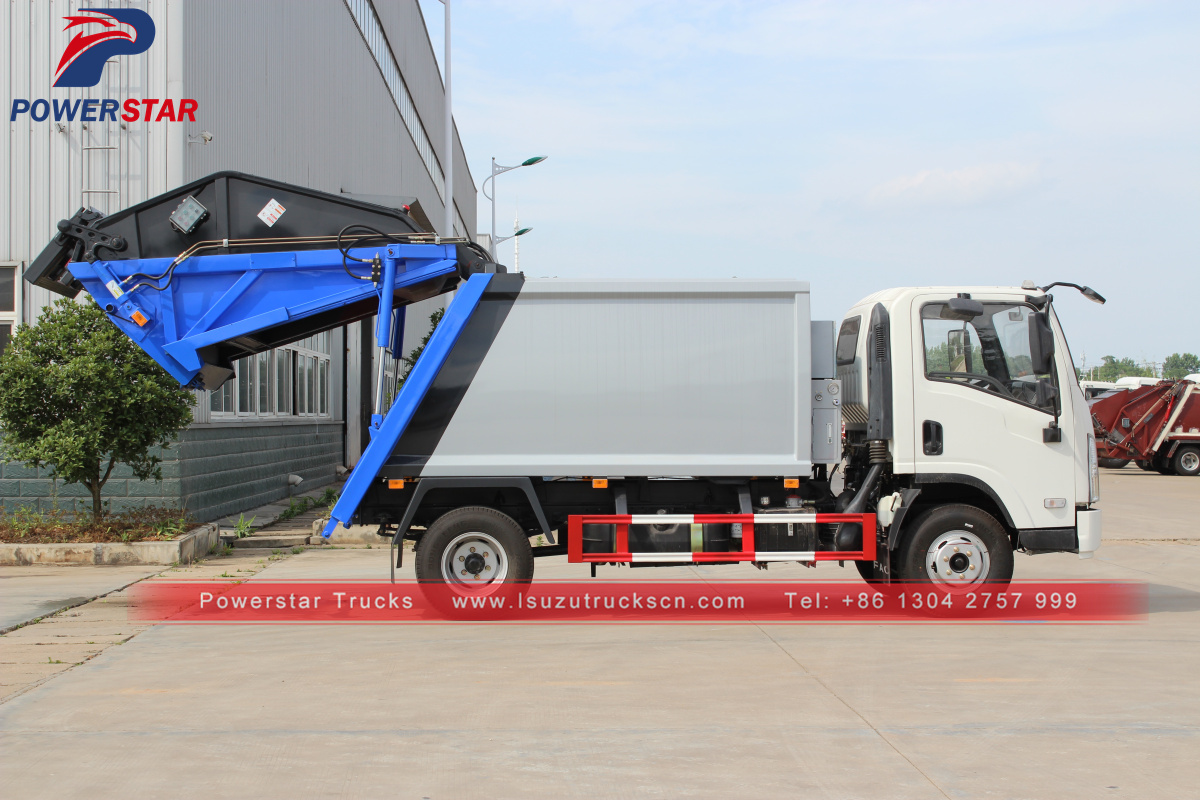 Myanmar ELF NPR 5tons Hydraulic garbage compactor truck Isuzu made by powerstar