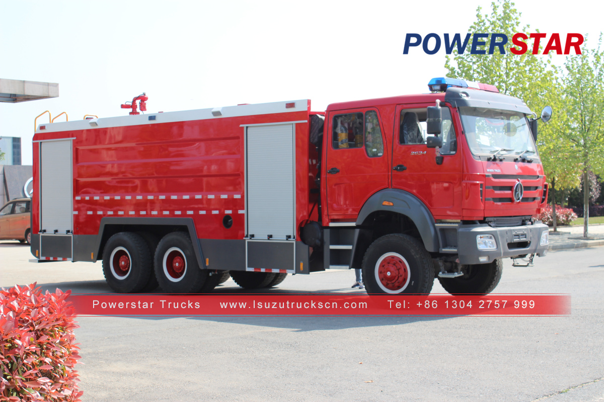 China 6x4 10000L-15000L Beiben water foam tank fire fighting truck exported to Uganda