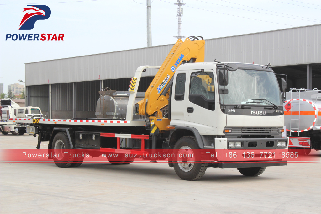 Brand New Condition ISUZU FTR Recovery Flatbed Tow wrecker truck with boom crane For Sale