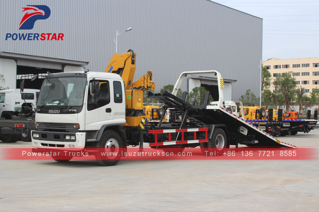 Brand New Condition ISUZU FTR Recovery Flatbed Tow wrecker truck with boom crane For Sale