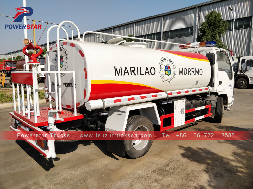 Philippines market Isuzu 3-5CBM water delivery tanker water spray trucks for sale