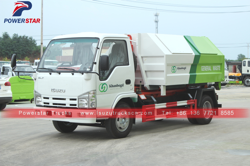 Mongolia Isuzu Carriage detachable garbage hooklift truck for sale