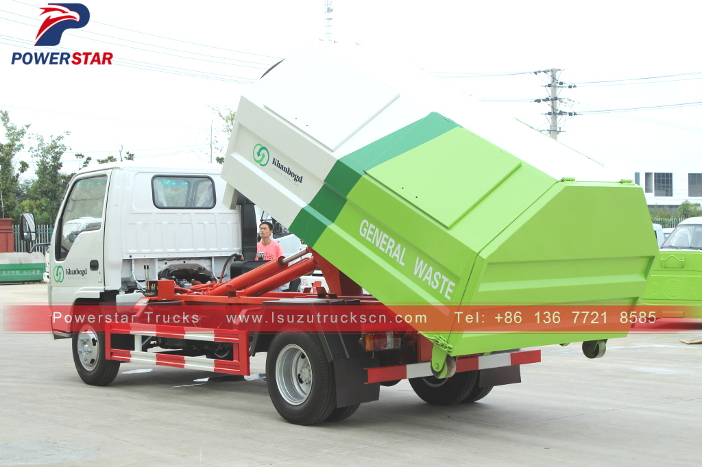 Mongolia Isuzu Carriage detachable garbage hooklift truck for sale