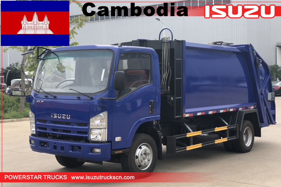 Cambodia new Rear loader Isuzu Hydraulic Pressing Garbage Trucks for sale