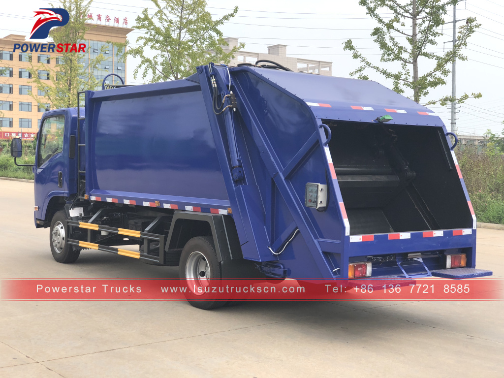 Cambodia new Rear loader Isuzu Hydraulic Pressing Garbage Trucks for sale