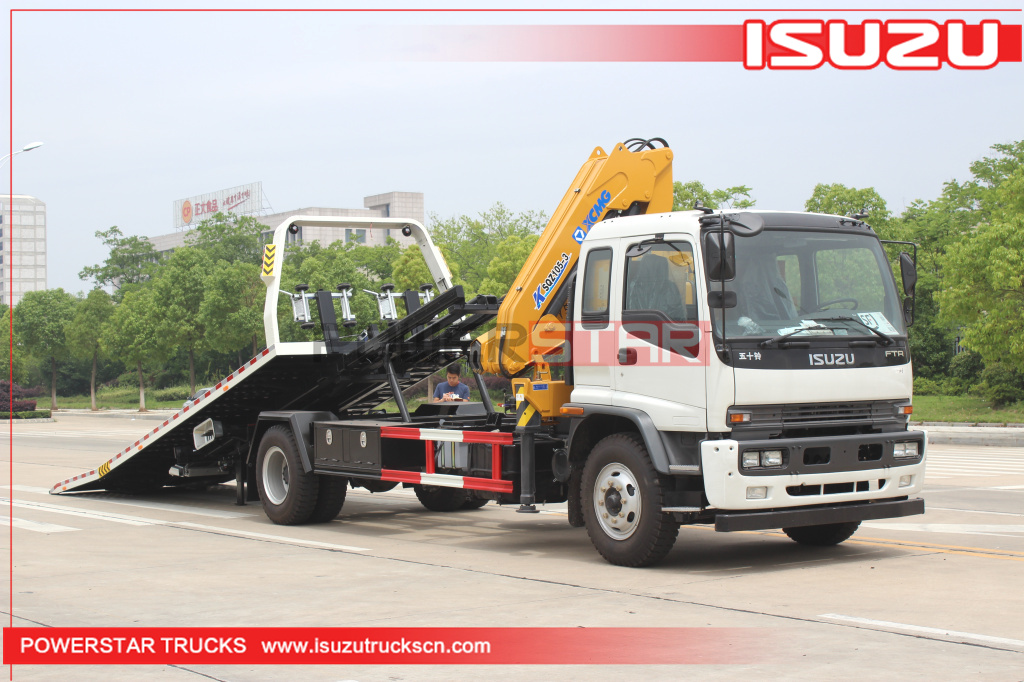 10Tons Isuzu Breakdown recovery truck FTR FVR Flatbed wrecker carrier with crane