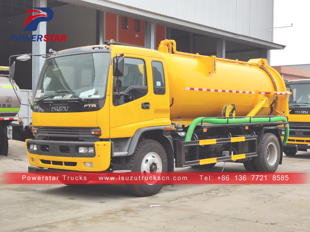 Cambodia ISUZU 10000 Liters 190HP Vacuum Sewage Suction Tank Truck Fecal Suction Tanker Truck