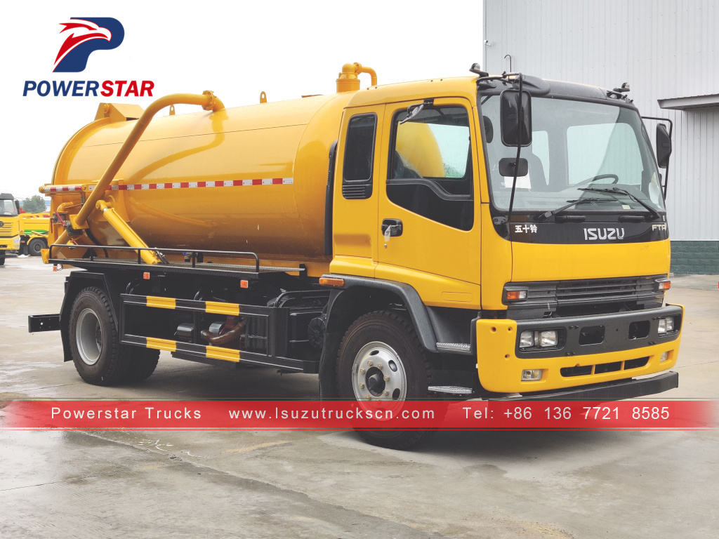 Cambodia ISUZU 10000 Liters 190HP Vacuum Sewage Suction Tank Truck Fecal Suction Tanker Truck