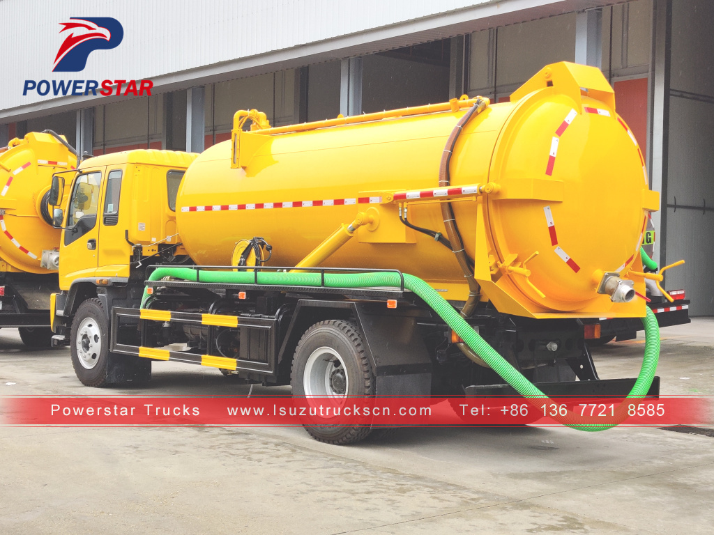 Cambodia ISUZU 10000 Liters 190HP Vacuum Sewage Suction Tank Truck Fecal Suction Tanker Truck