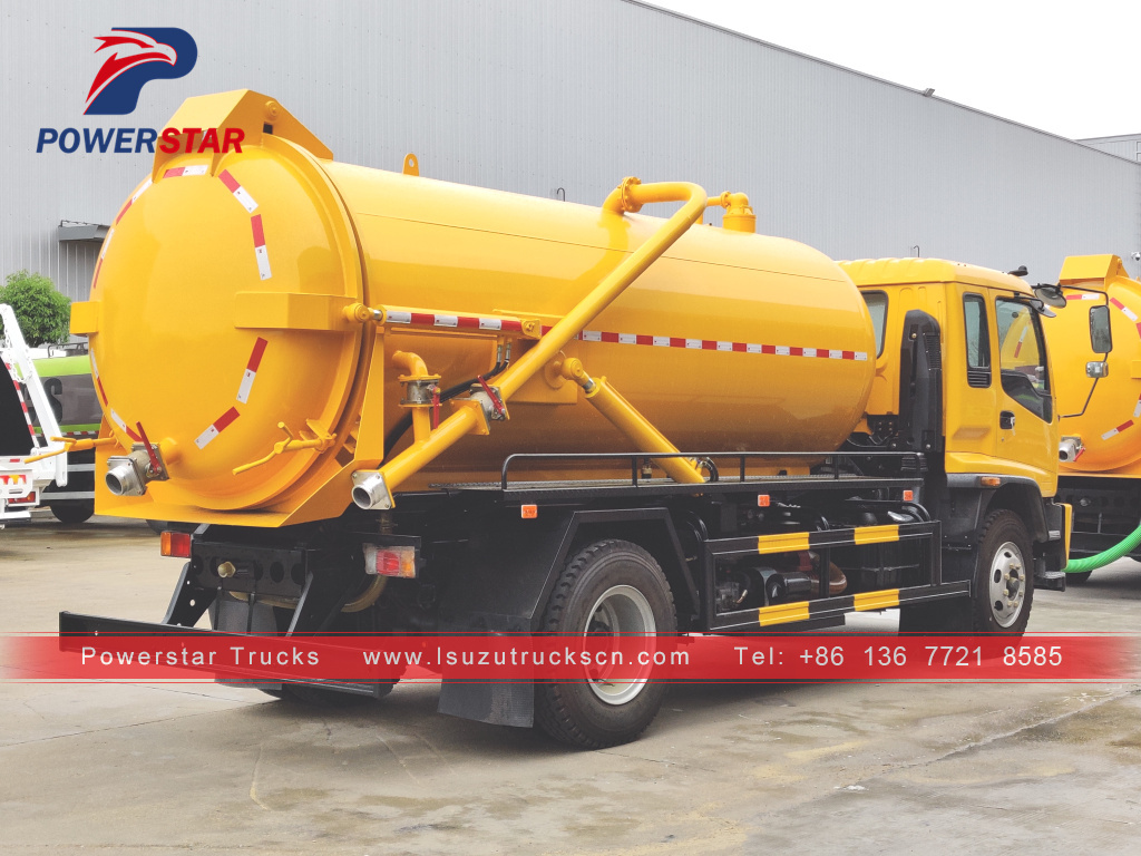 Cambodia ISUZU 10000 Liters 190HP Vacuum Sewage Suction Tank Truck Fecal Suction Tanker Truck