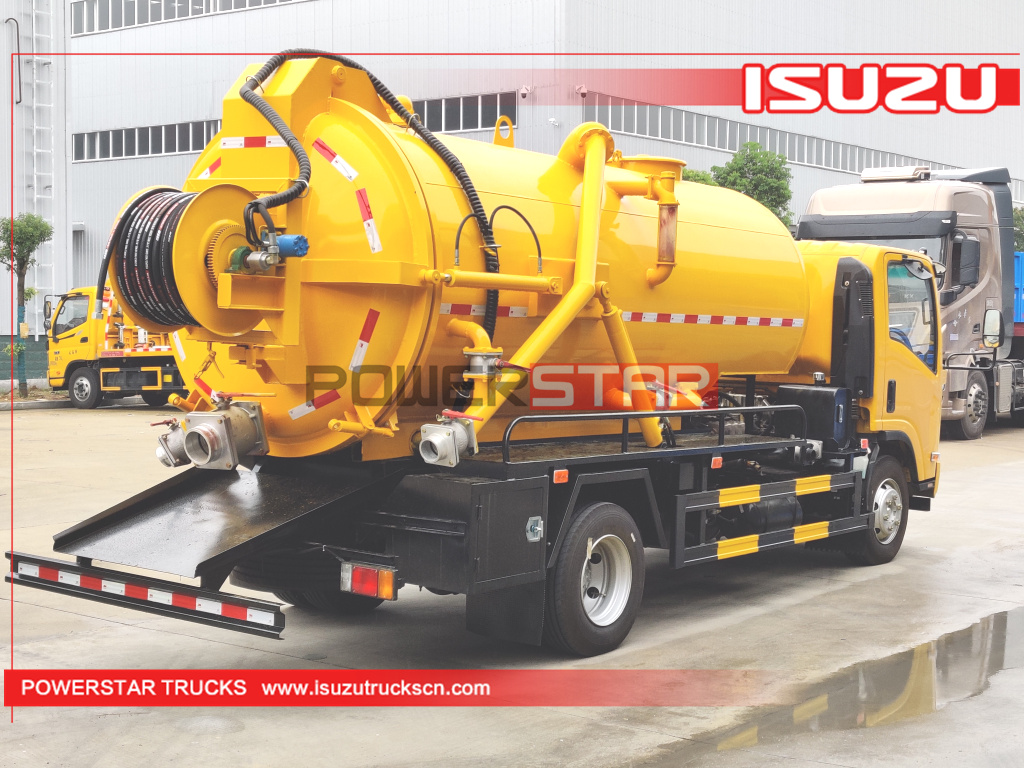 Cambodia ISUZU NPR ELF 700P 4X2 Suction Sewage Vacuum Tank Trucks for Sewer Cleaning