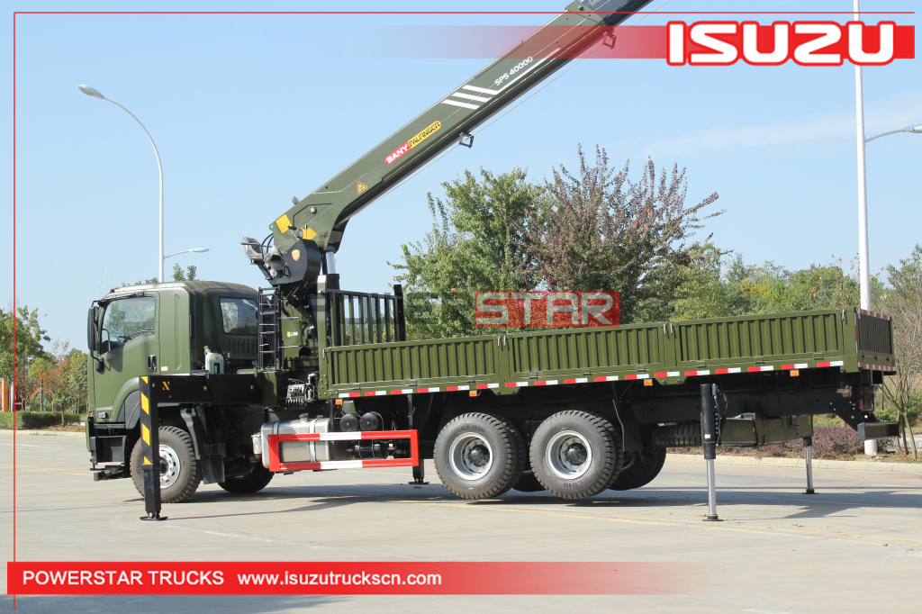 Military ISUZU VC46 sidewall Fence Dropside 10wheeler Cargo Trucks with Palfinger crane SPS40000 for sale