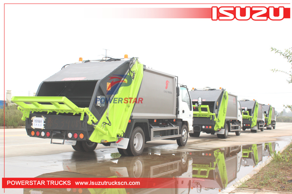 Tahiti ISUZU Waste Compactor Vehicle NKR NPR Rear Loader Refuse Trucks