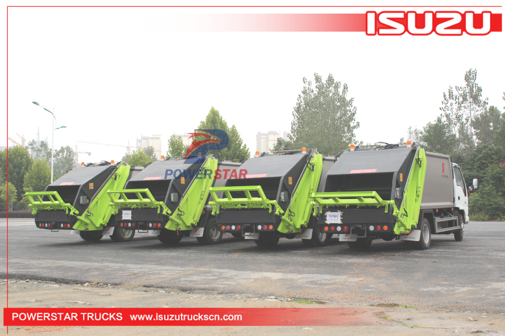 Tahiti ISUZU Waste Compactor Vehicle NKR NPR Rear Loader Refuse Trucks