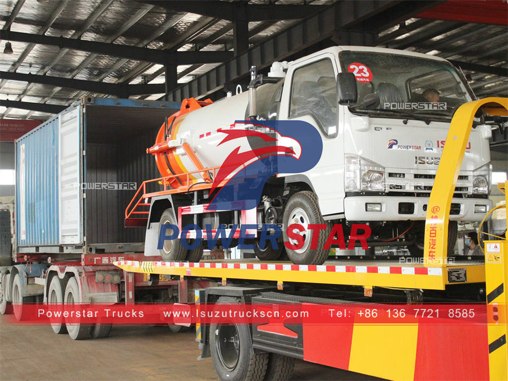 ISUZU 100P vacuum tank truck loaded in container