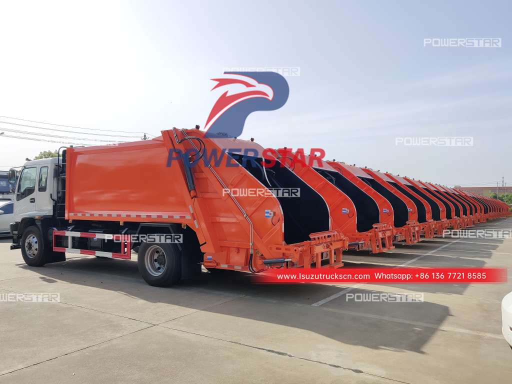 Philippines Japan ISUZU FVR Rear loader bin lifer garbage collection trucks