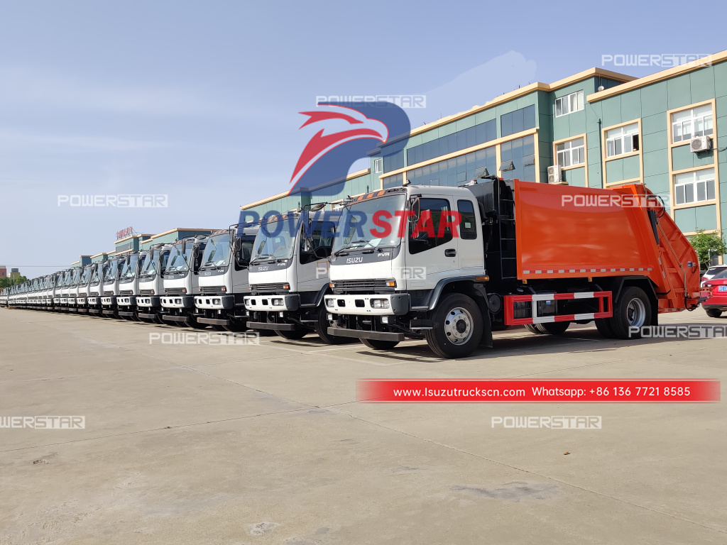 Philippines Japan ISUZU FVR Rear loader bin lifer garbage collection trucks