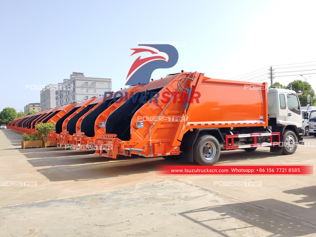 Philippines Japan ISUZU FVR Rear loader bin lifer garbage collection trucks