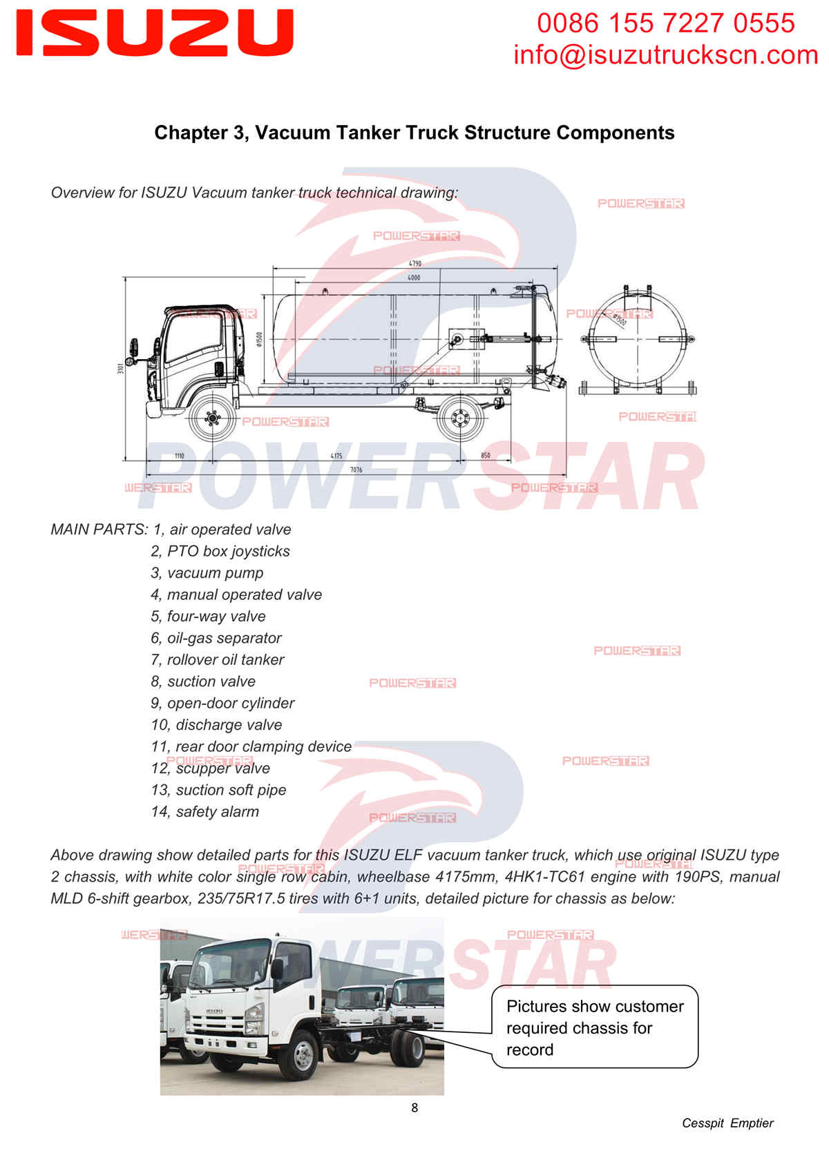 ISUZU 700P ELF 8cbm Cesspool Suction Truck Manual Gabon