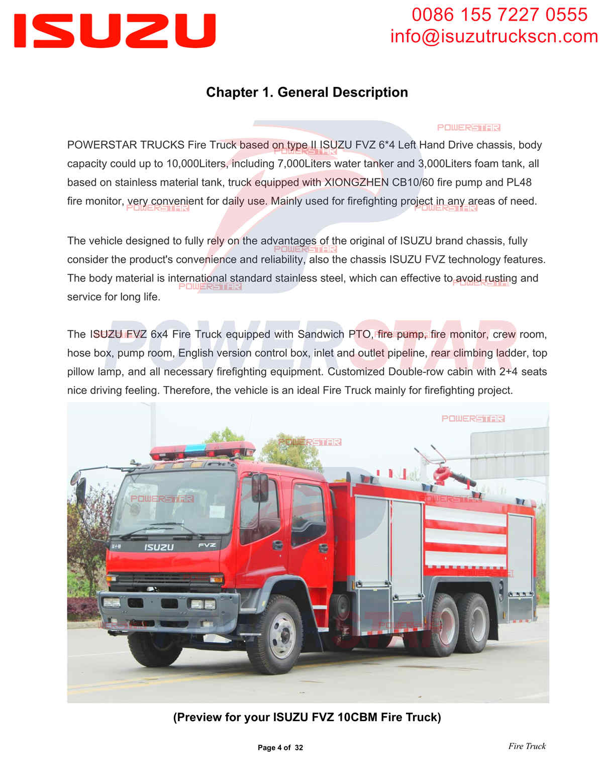 POWERSTAR ISUZU FVZ Fire Truck export Africa