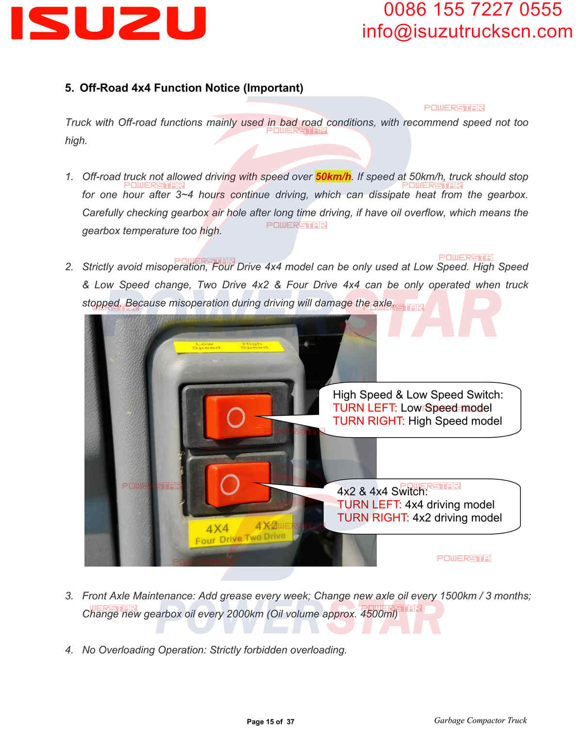 POWERSTAR Garbage Compactor Operation Manual