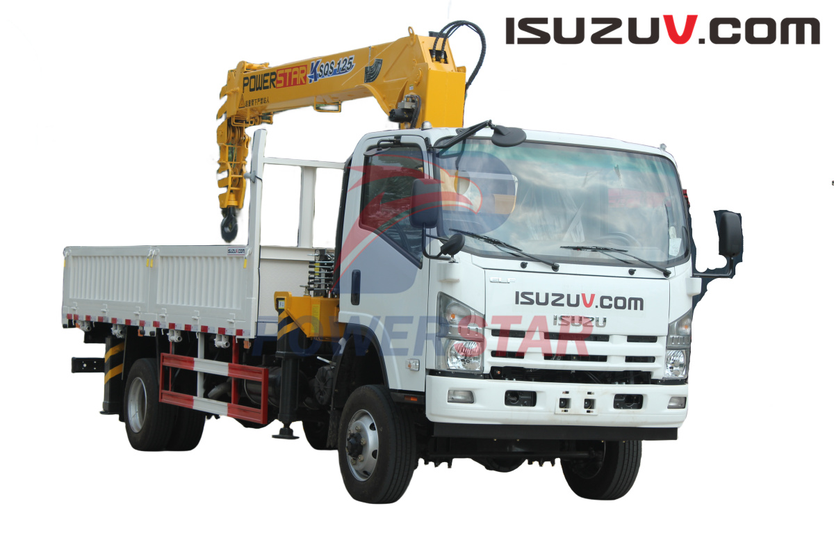 Tajikistan Isuzu NPR ELF 4x4 off road cargo Truck mounted crane