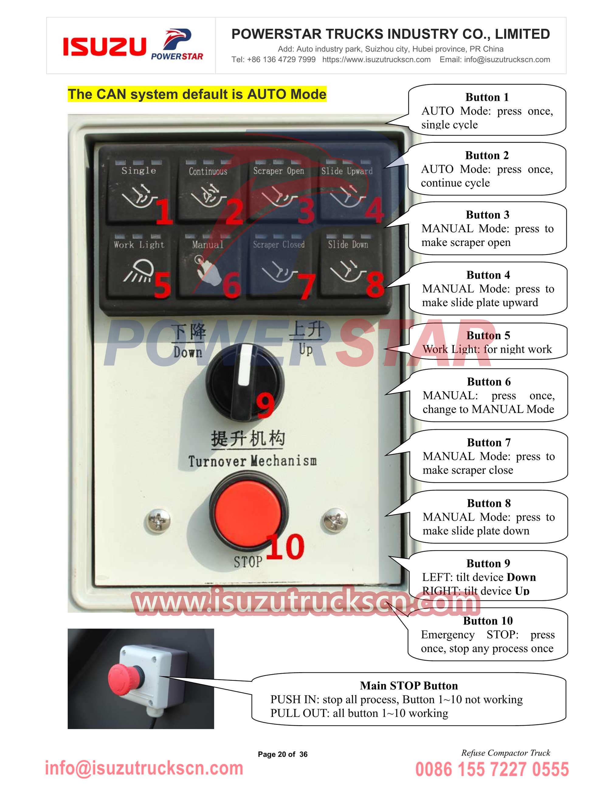 ISUZU FTR 16cbm refuse compactor truck manual