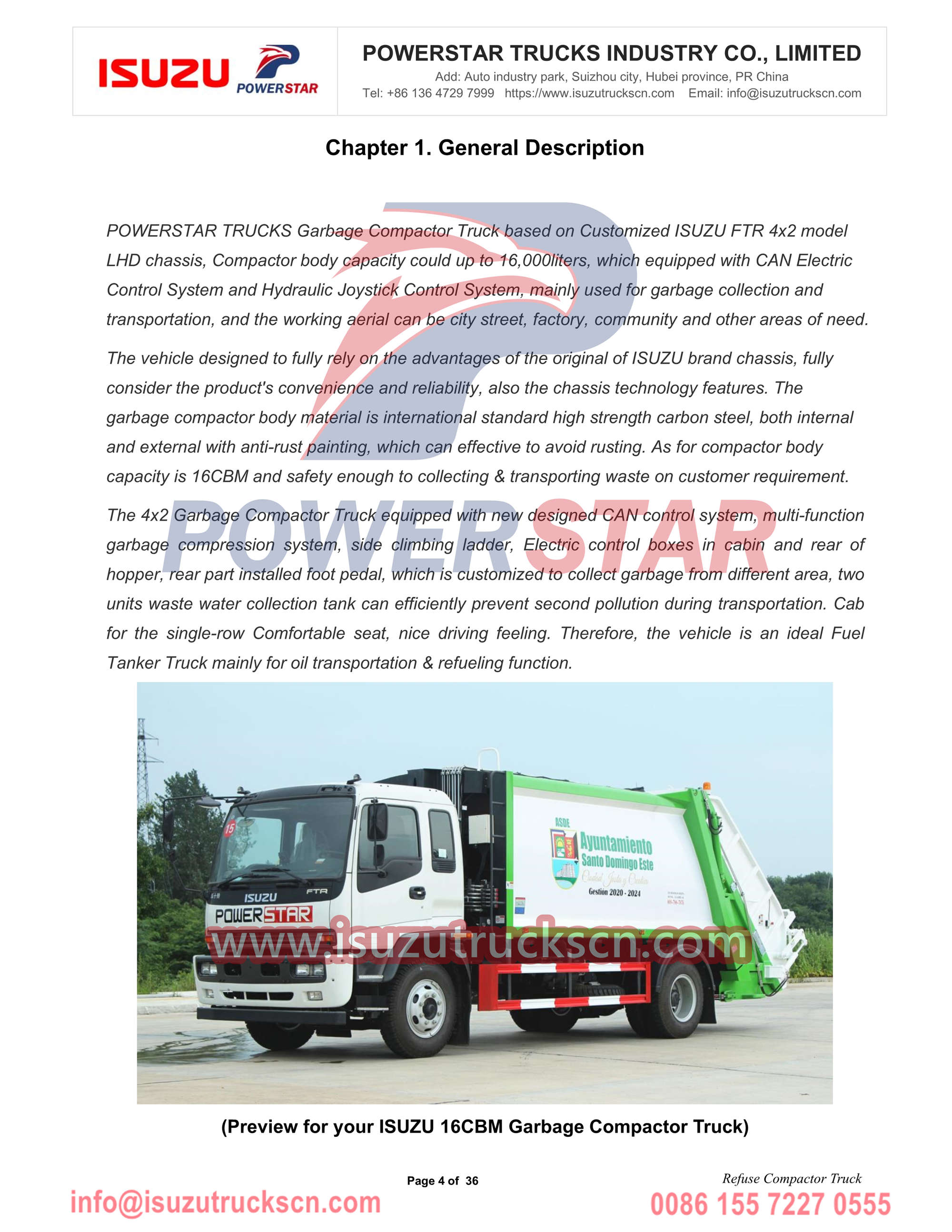 ISUZU FTR 16cbm refuse compactor truck manual