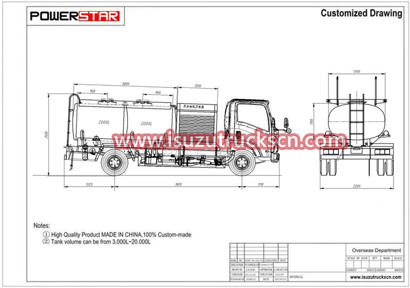 ISUZU 4x4 NPR 4000L offroad fuel bowser drawing