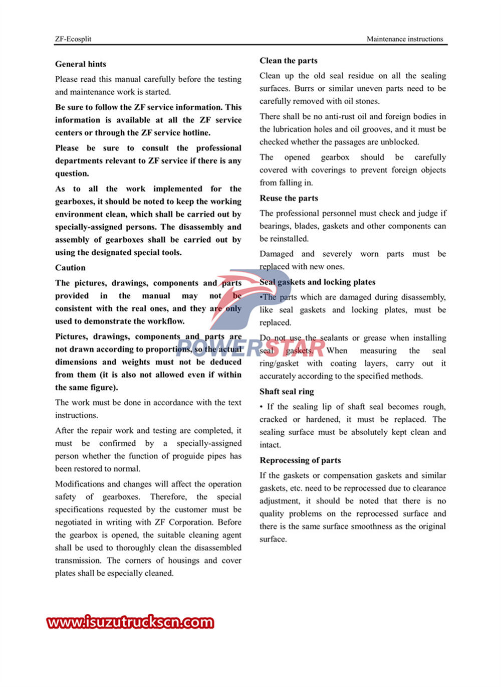 Isuzu 6WG1 engine cooling and ZF transmission service manual