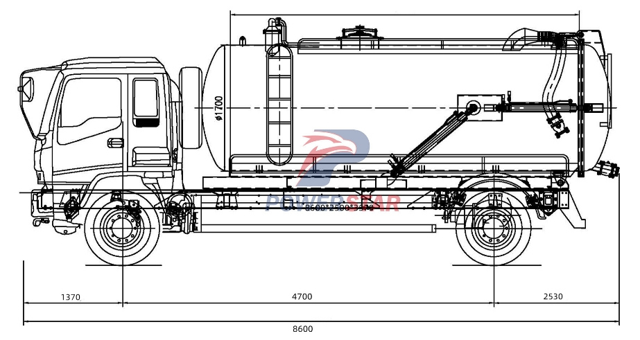 technical drawing of Isuzu GIGA 4x2 septic pump truck