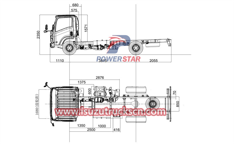 technical drawing of Isuzu 700P 4x4 3815mm wheelbase off road truck chassis 