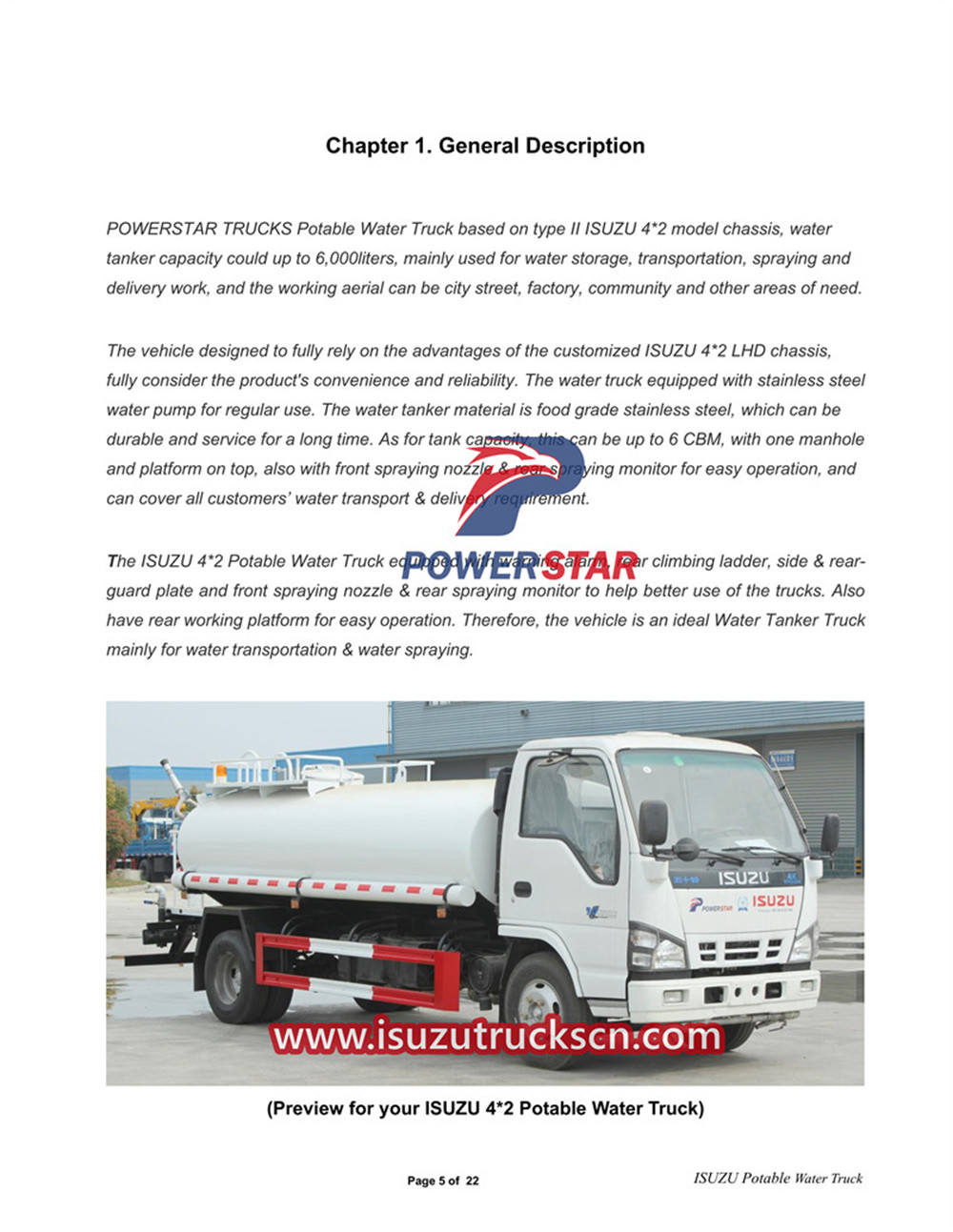 ISUZU 600P Water Tanker Truck Manual