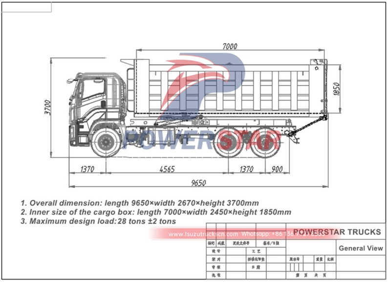 Technical drawing of Isuzu giga series dump truck in Manila Philippines