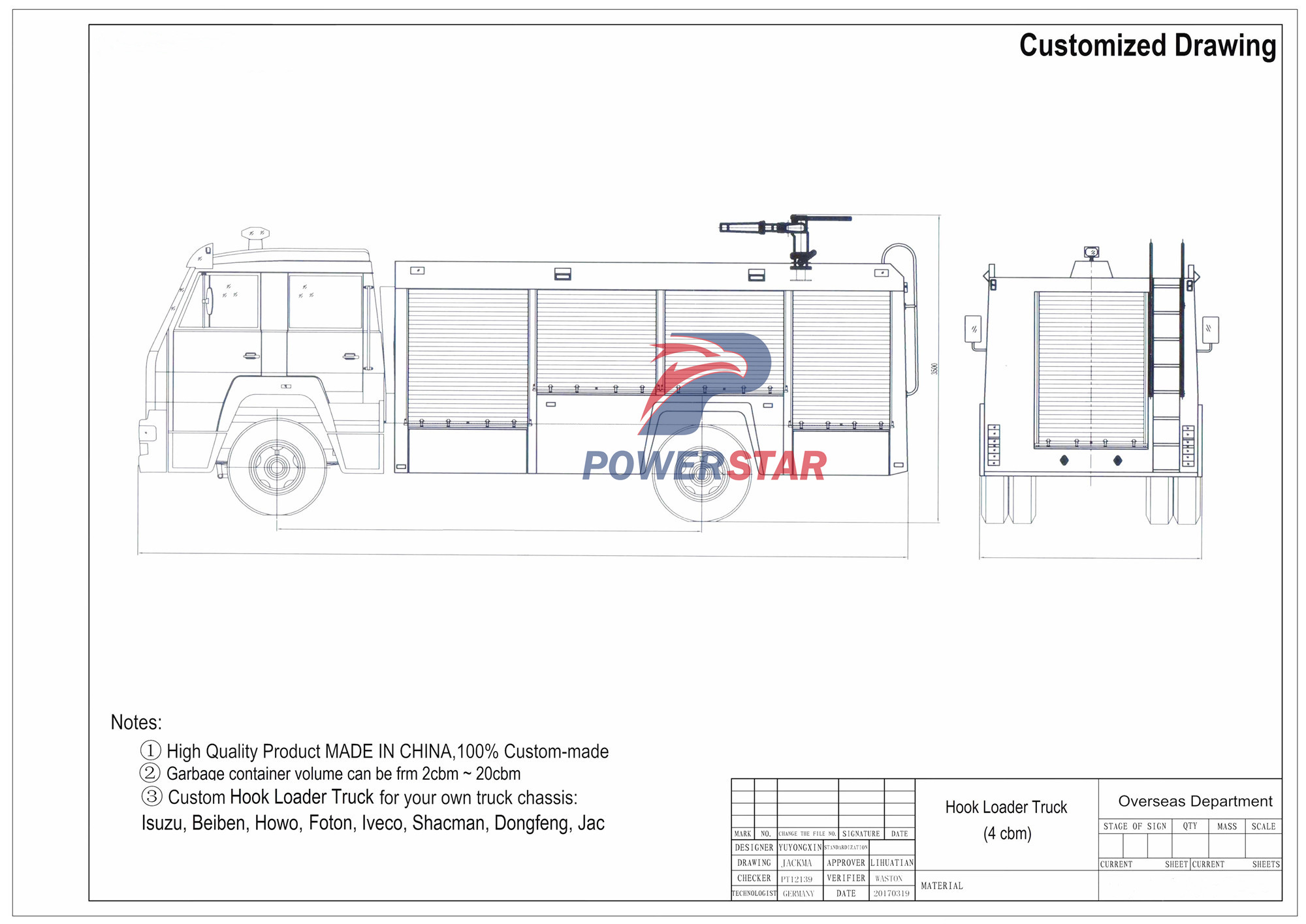 Technical drawing of Isuzu FVR pumper tanker fire truck