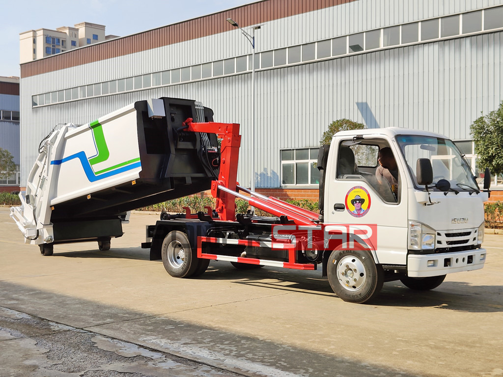 Isuzu hook loader truck with compactor body