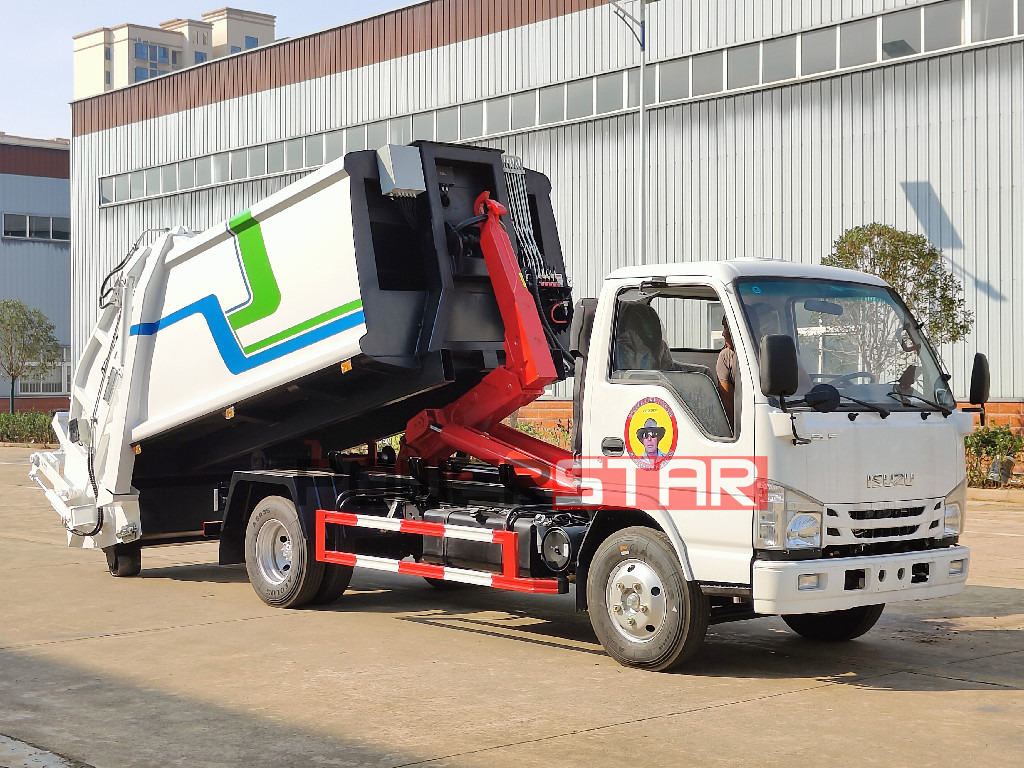 Isuzu hook loader garbage compactor truck