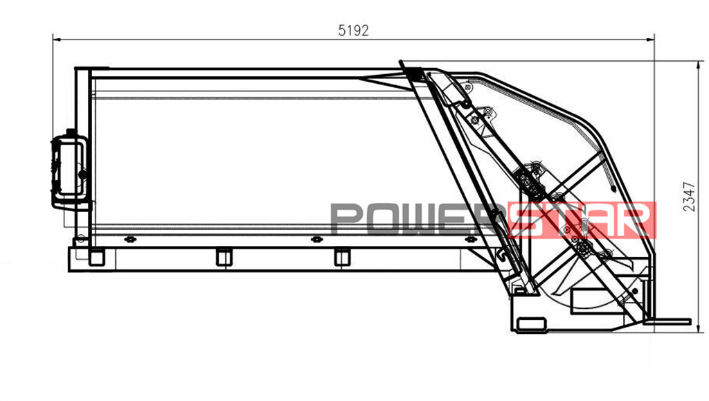 Technical drawing for garbage compactor body